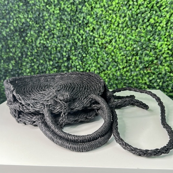 Black Straw Shoulder Bag Womens O/S - Picture 8 of 11